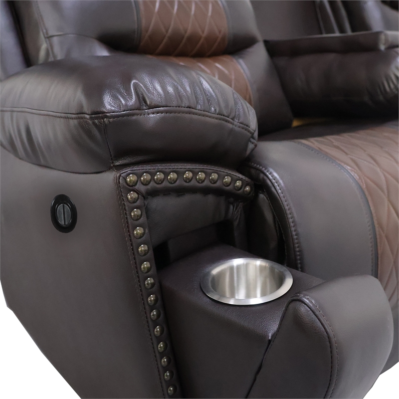 Pemberly Row Modern Leather Sofa with Power Footrest in Brown