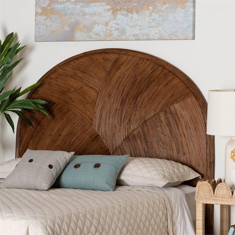 Pemberly Row Bohemian Dark Brown Rattan King Size Standalone Headboard