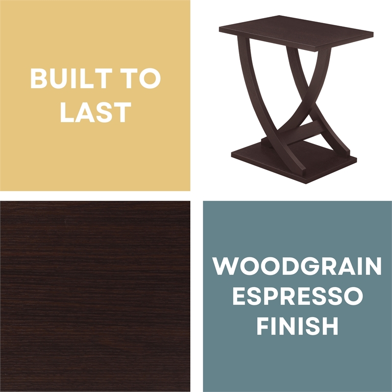 Pemberly Row Criss-Cross Chairside End Table in Espresso Wood Finish