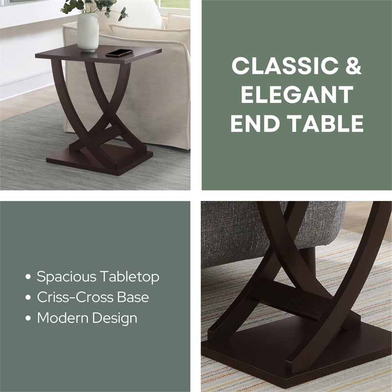 Pemberly Row Criss-Cross Chairside End Table in Espresso Wood Finish