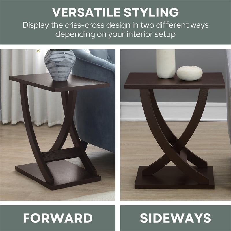 Pemberly Row Criss-Cross Chairside End Table in Espresso Wood Finish
