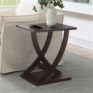 Pemberly Row Criss-Cross Chairside End Table in Espresso Wood Finish