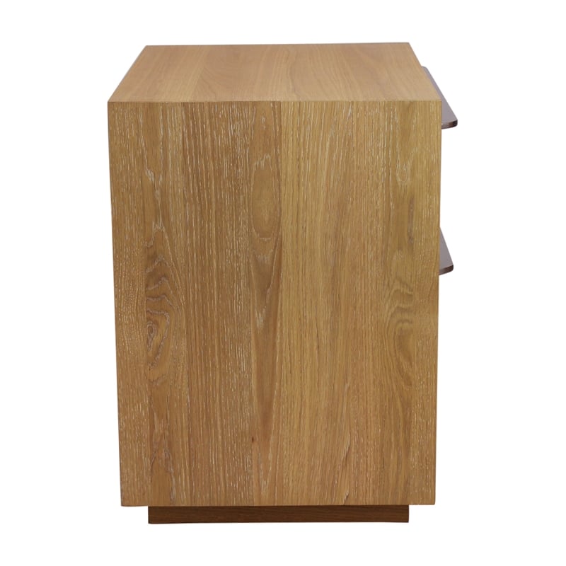 Pemberly Row 2-Drawer Oak Wood Nightstand w/ Metal Handles in Natural Finish
