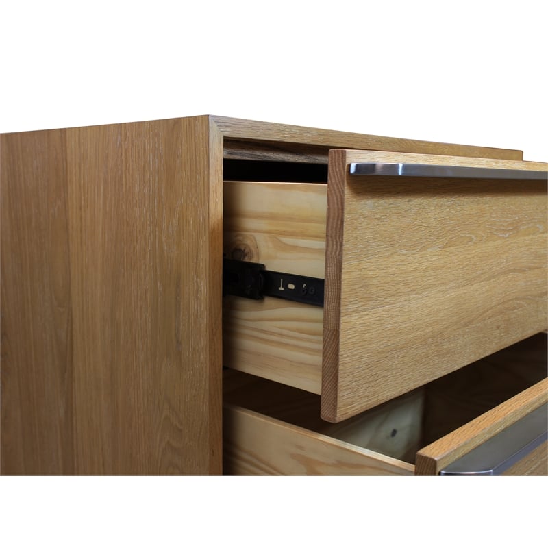 Pemberly Row 2-Drawer Oak Wood Nightstand w/ Metal Handles in Natural Finish