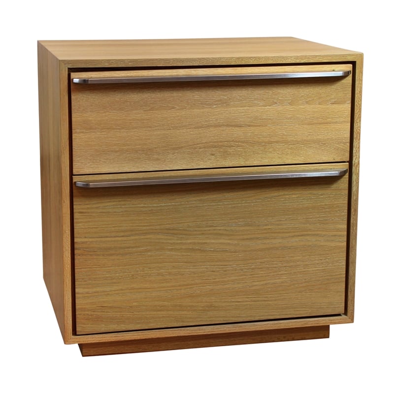 Pemberly Row 2-Drawer Oak Wood Nightstand w/ Metal Handles in Natural Finish