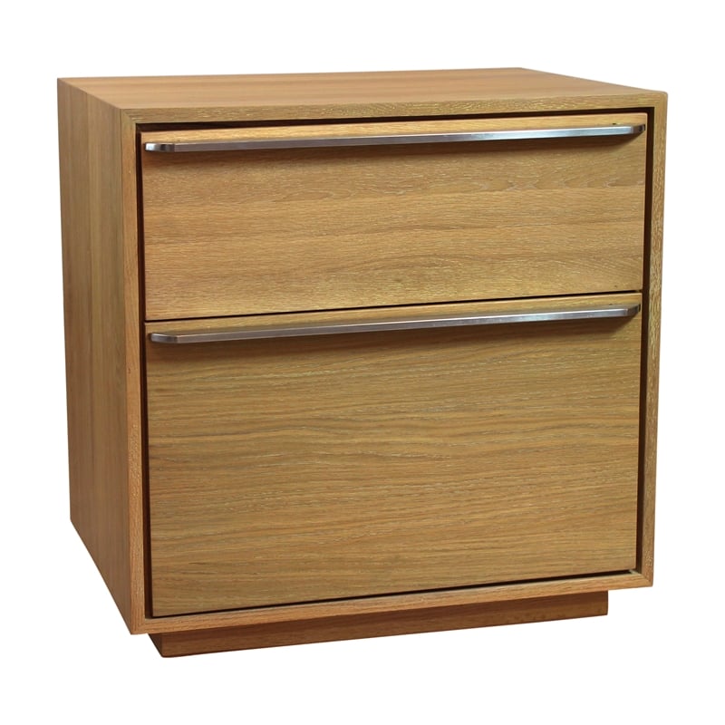 Pemberly Row 2-Drawer Oak Wood Nightstand w/ Metal Handles in Natural Finish