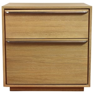 Pemberly Row 2-Drawer Oak Wood Nightstand w/ Metal Handles in Natural Finish