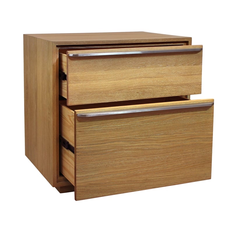 Pemberly Row 2-Drawer Oak Wood Nightstand w/ Metal Handles in Natural Finish