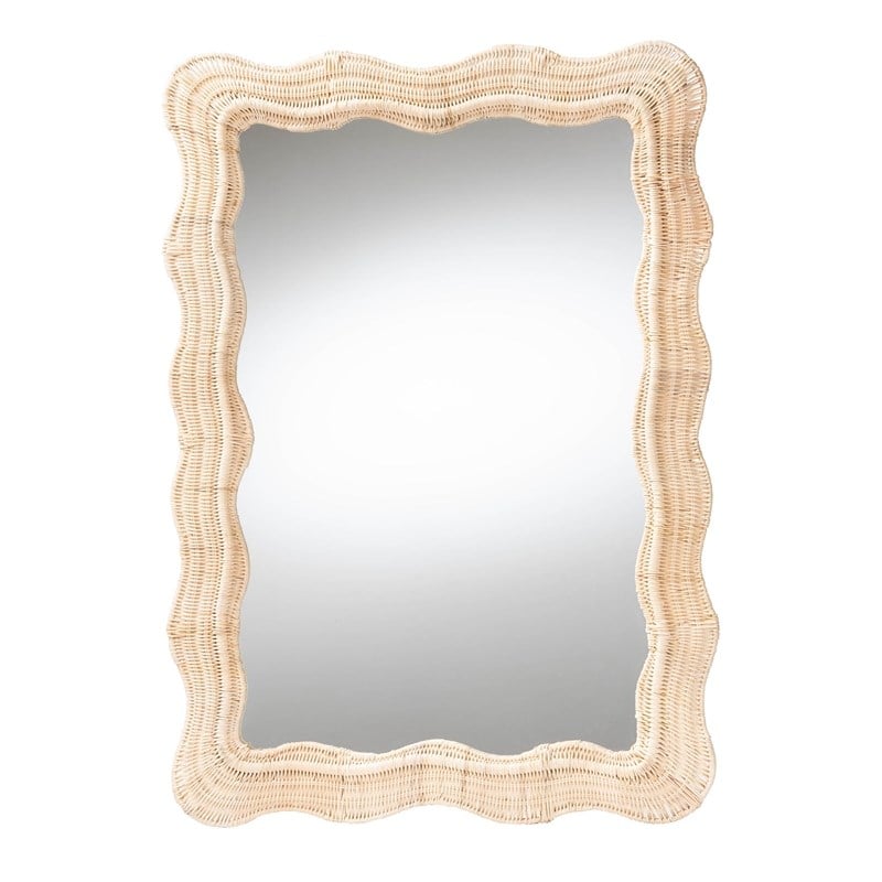 Pemberly Row Bohemian Natural Scallop Rattan Accent Wall Mirror