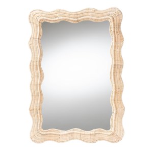 Pemberly Row Bohemian Natural Scallop Rattan Accent Wall Mirror