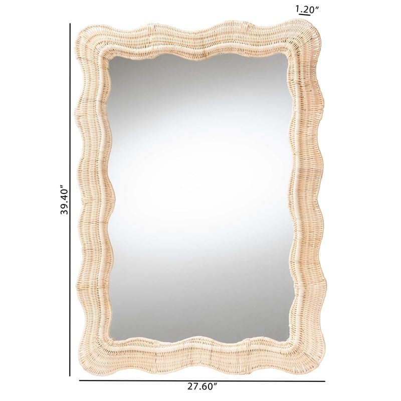 Pemberly Row Bohemian Natural Scallop Rattan Accent Wall Mirror