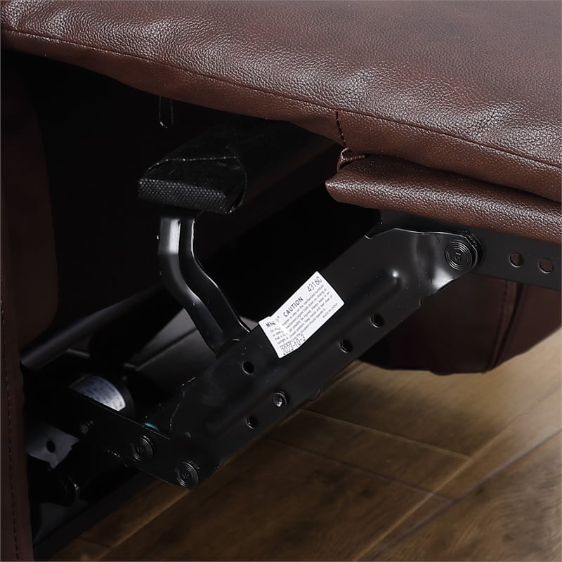 Pemberly Row Leather Loveseat Power Lift Reclining Sofa with Cupholder in Brown