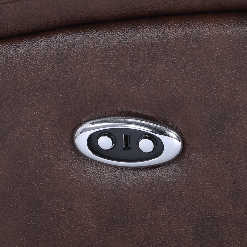 Pemberly Row Leather Loveseat Power Lift Reclining Sofa with Cupholder in Brown