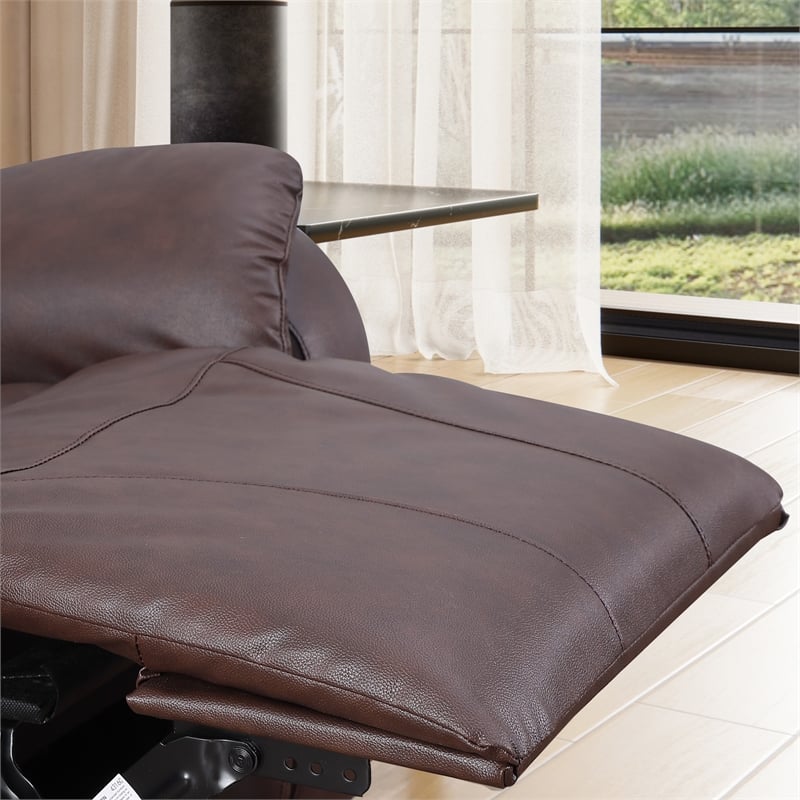 Pemberly Row Leather Loveseat Power Lift Reclining Sofa with Cupholder in Brown