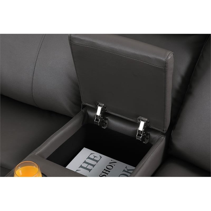 Pemberly Row Leather Loveseat Power Lift Reclining Sofa with Cupholder in Gray