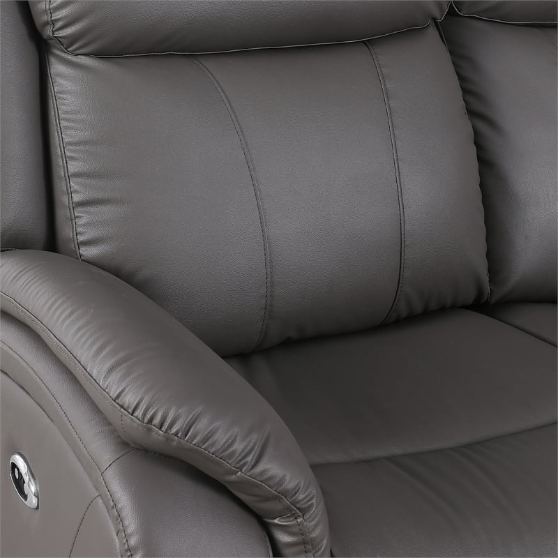 Pemberly Row Leather Loveseat Power Lift Reclining Sofa with Cupholder in Gray