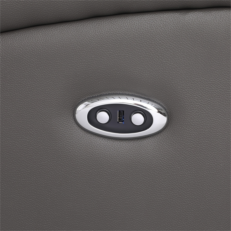 Pemberly Row Leather Loveseat Power Lift Reclining Sofa with Cupholder in Gray