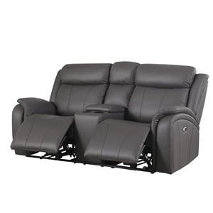 pemberly row leather loveseat power lift reclining sofa with cupholder in gray