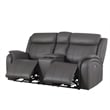 Pemberly Row Leather Loveseat Power Lift Reclining Sofa with Cupholder in Gray
