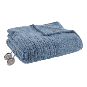 pemberly row contemporary fabric full heated blanket in blue