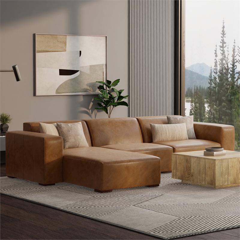 Pemberly Row Left-Facing Modular Sectional Sofa in Genuine Leather