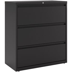Pemberly Row 36&quotW 3 Drawer Metal Lateral Filing Cabinet with Matte Black Texture