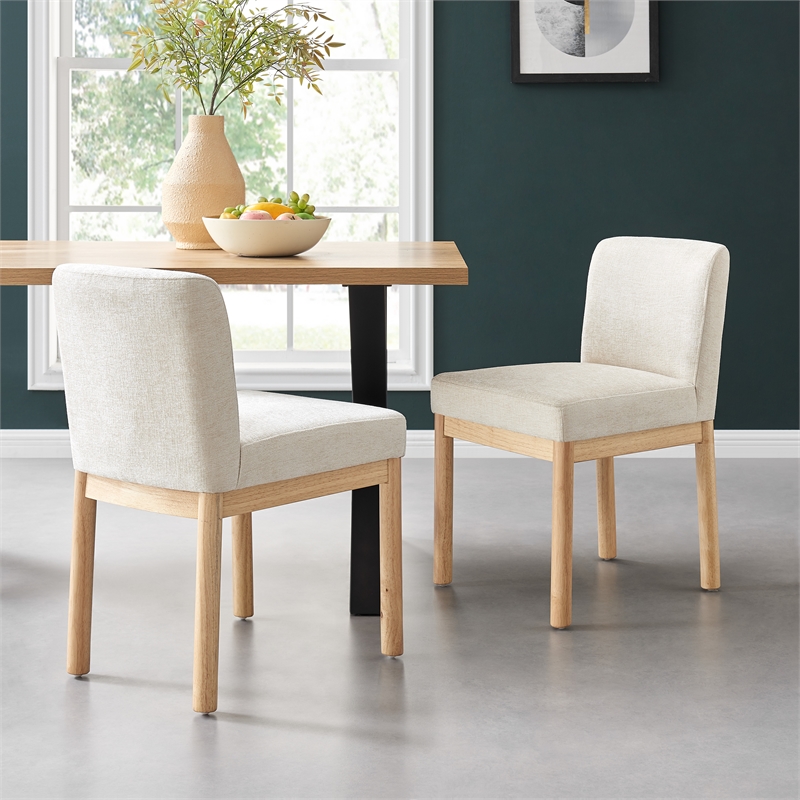 Pemberly Row Fabric Low-Back Dining Chair in Beige (Set of 2)