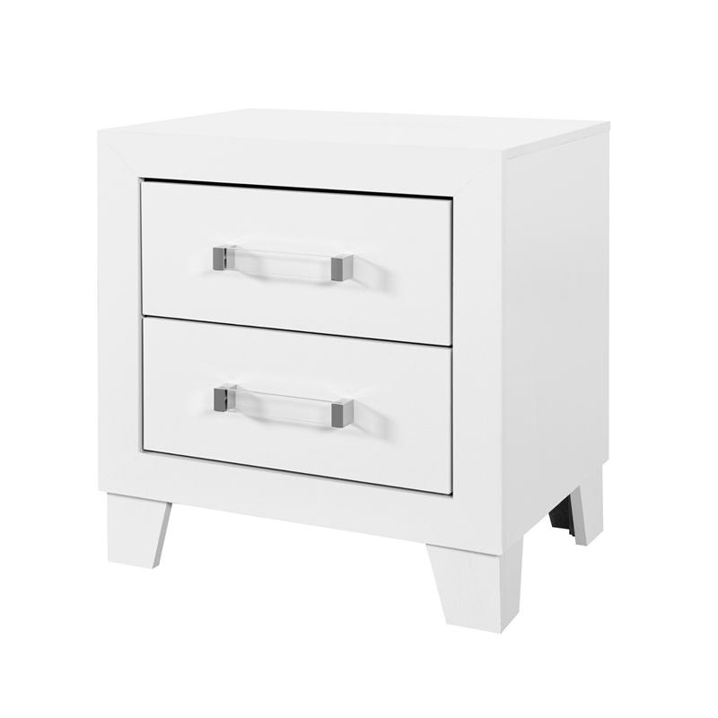 Pemberly Row Contemporary White Finish Wood 2-Drawer Nightstand