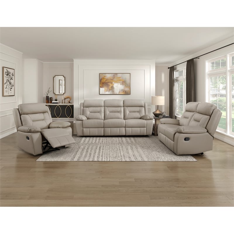 Pemberly Row Modern Leather Double Reclining Love Seat in Latte