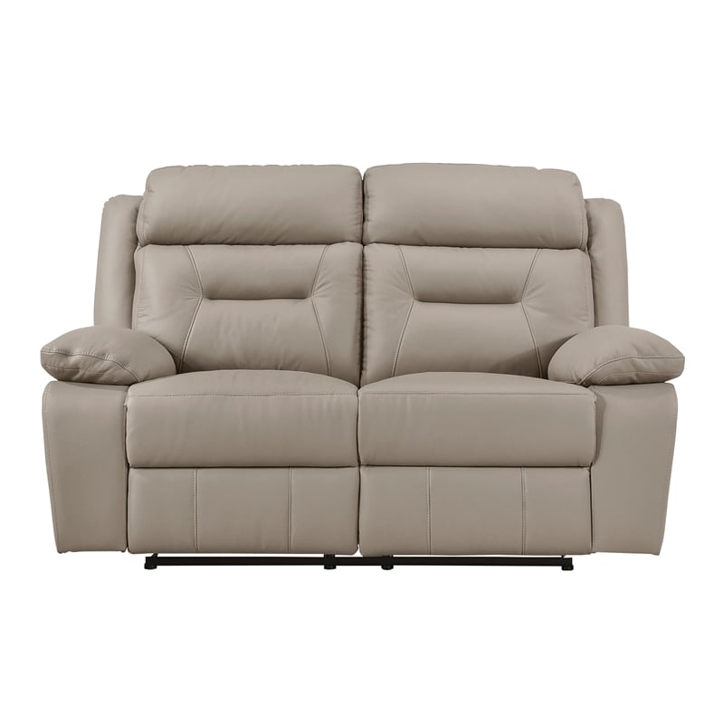 Pemberly Row Modern Leather Double Reclining Love Seat in Latte
