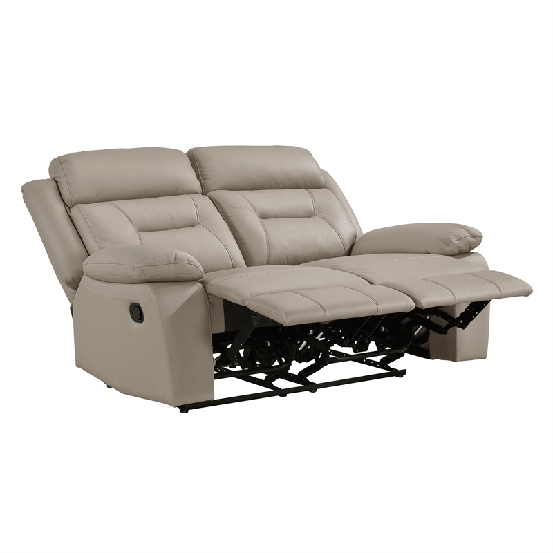 Pemberly Row Modern Leather Double Reclining Love Seat in Latte