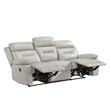 Pemberly Row Contemporary Leather Double Reclining Sofa in Silver