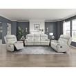 Pemberly Row Contemporary Leather Double Reclining Sofa in Silver