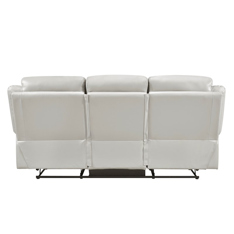Pemberly Row Contemporary Leather Double Reclining Sofa in Silver