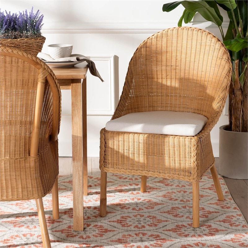 Pemberly Row Modern Bohemian Light Honey Rattan Dining Chair