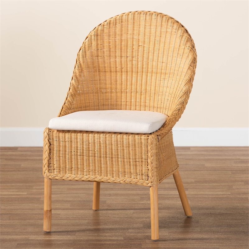 Pemberly Row Modern Bohemian Light Honey Rattan Dining Chair