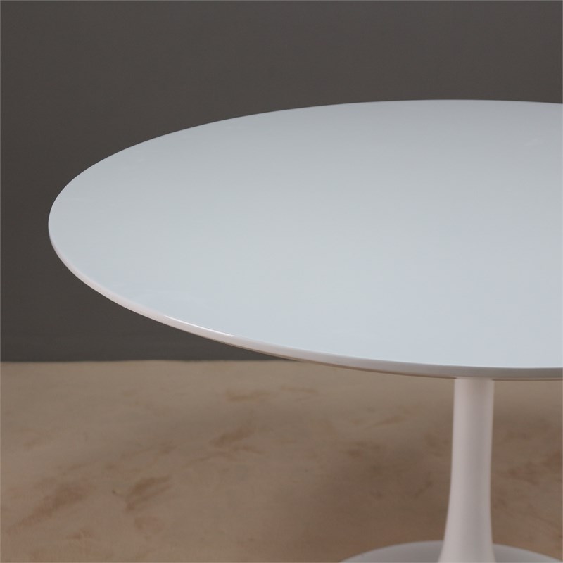 Pemberly Row Modern Round White lacquer Lippa Dining Table 60 inch