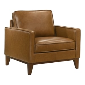 Pemberly Row Leather Upholstered Accent Chair in Caramel Brown