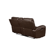Pemberly Row Leather Console Loveseat with Dual Recliners in Brown