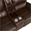 Pemberly Row Leather Console Loveseat with Dual Recliners in Brown