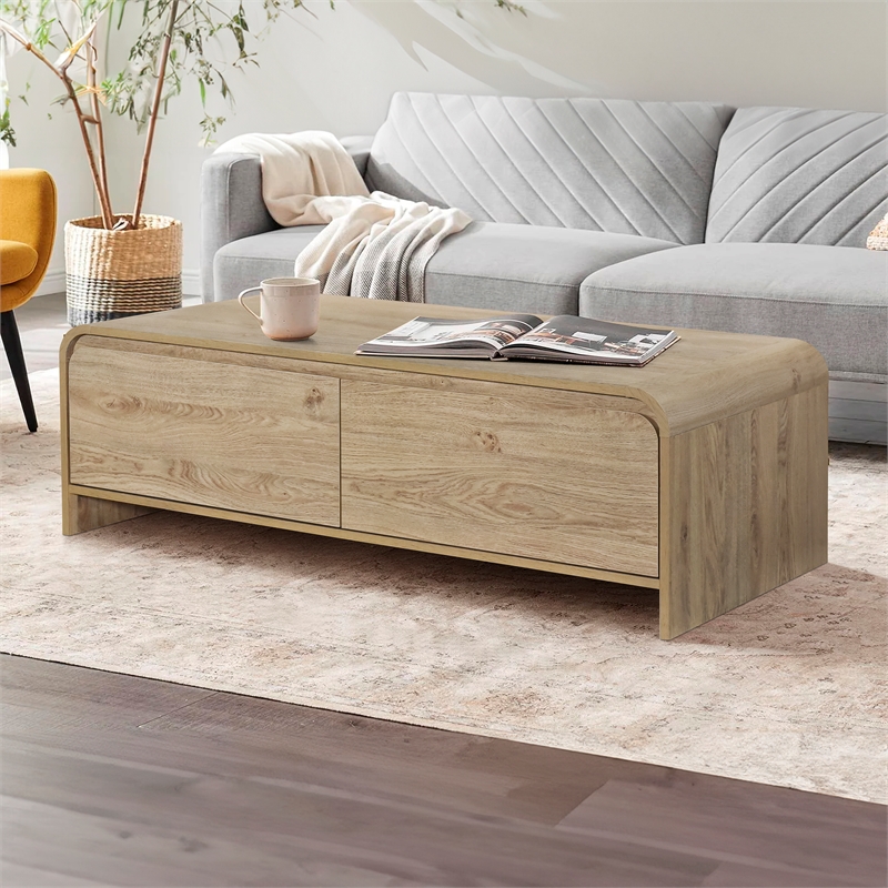 Pemberly Row Modern Wood Coffee Table/Cocktail Table in Natural