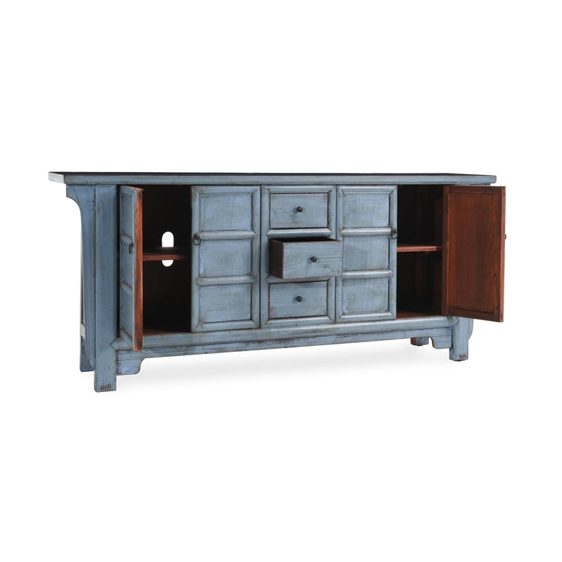 Pemberly Row 4-Door Reclaimed Pine Wood Blue Sideboard Buffet