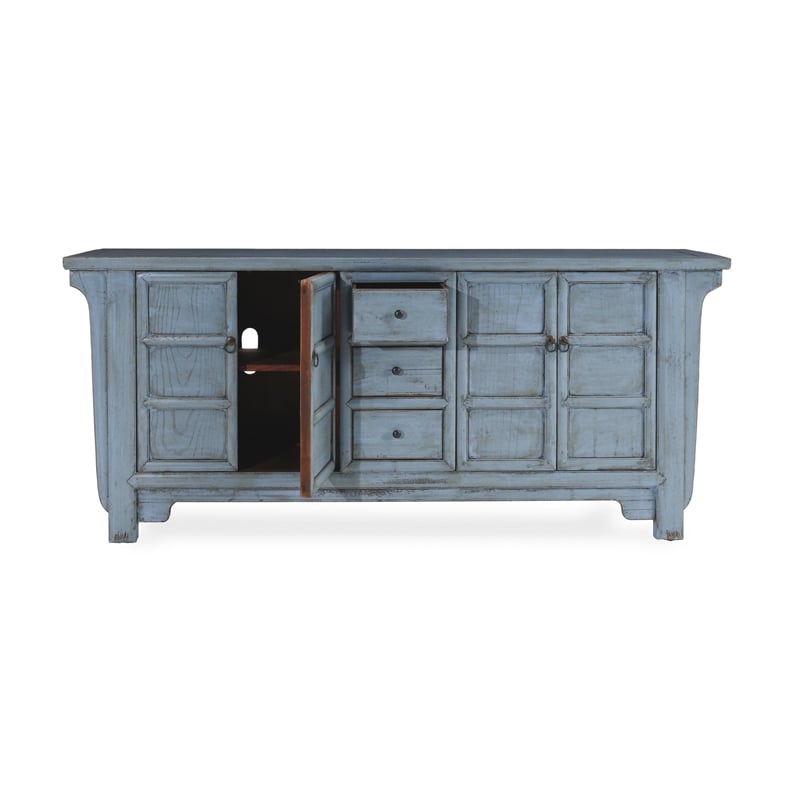 Pemberly Row 4-Door Reclaimed Pine Wood Blue Sideboard Buffet