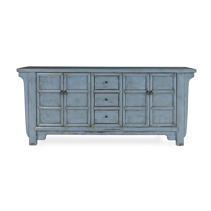 Pemberly Row 4-Door Reclaimed Pine Wood Blue Sideboard Buffet