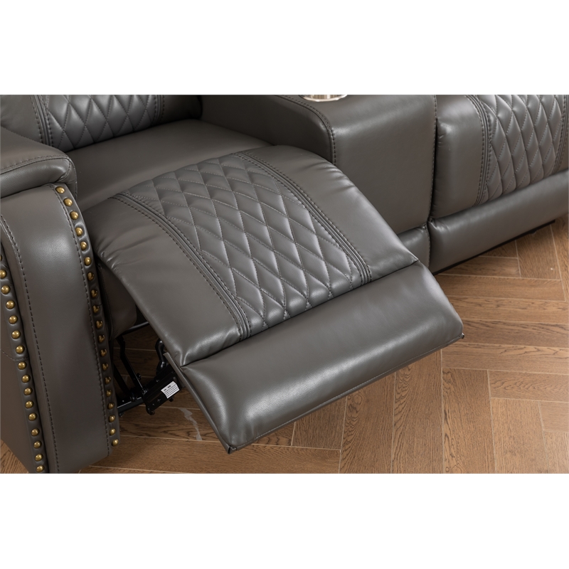Pemberly Row Two Tone Faux Leather 3-Piece Livingroom Reclining Set In Gray