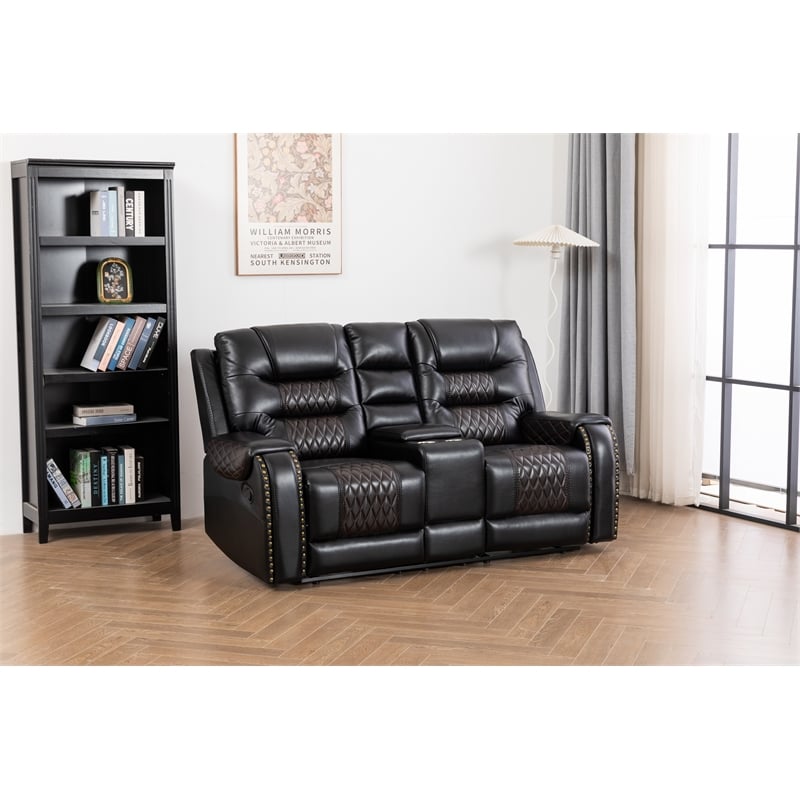 Pemberly Row Two Tone Faux Leather Livingroom Reclining Loveseat In Black
