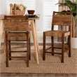 Pemberly Row Natural Seagrass and Mahogany Wood 2-Piece Counter Stool Set