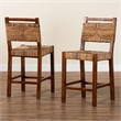 Pemberly Row Natural Seagrass and Mahogany Wood 2-Piece Counter Stool Set
