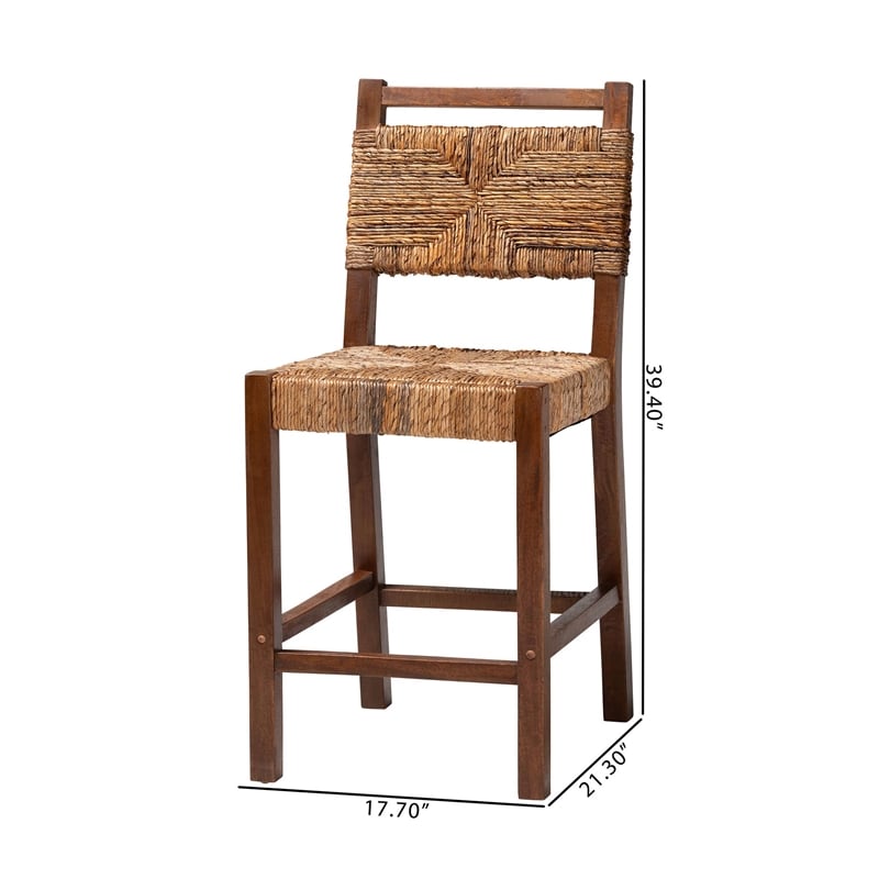 Pemberly Row Natural Seagrass and Mahogany Wood 2-Piece Counter Stool Set