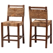 Pemberly Row Natural Seagrass and Mahogany Wood 2-Piece Counter Stool Set